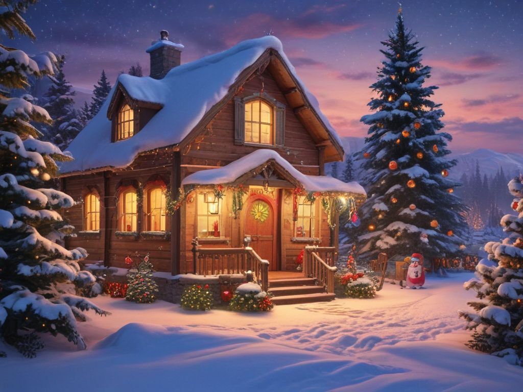 Charming Winter Wonderland: A Cozy Christmas Cabin Surrounded by Snowy ...