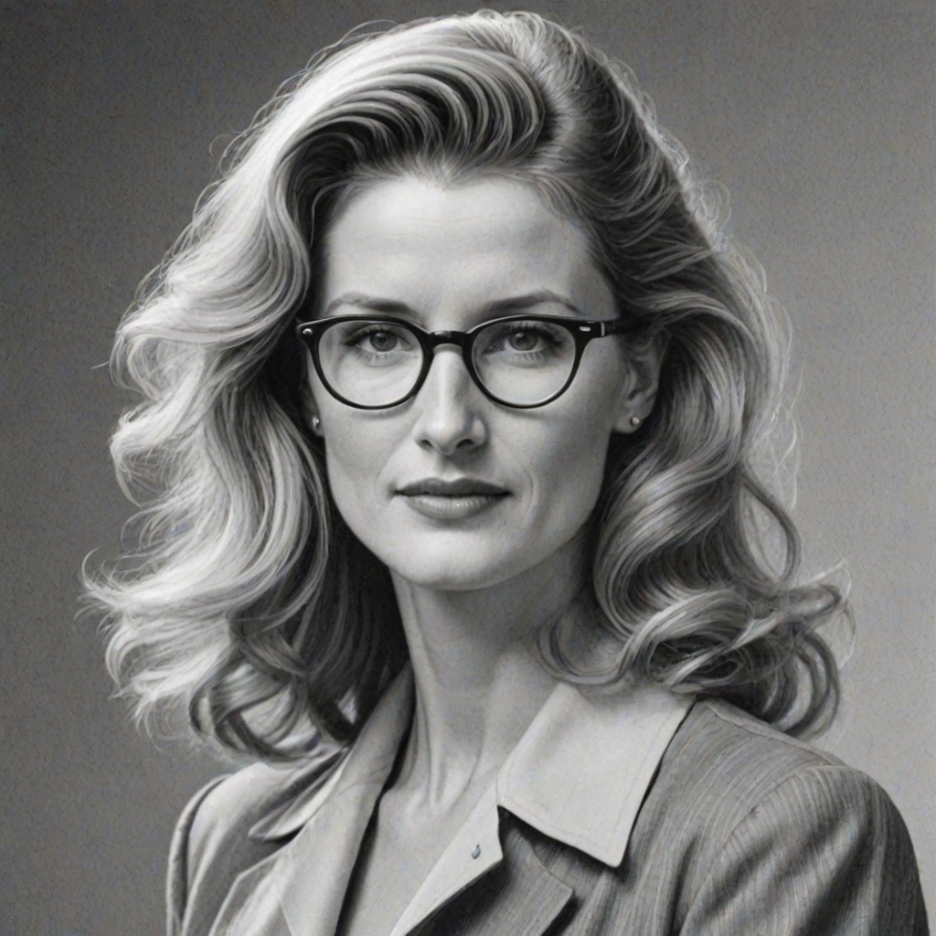 Splendid Laura Dern, pencil sketch, portrait of Enchanting woman 1940s in glasses, hair style beatnik, outline, clear lines, fine lines, 8k