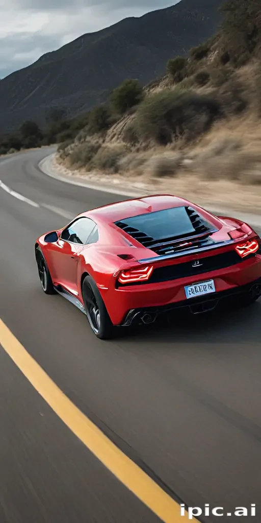 Dynamic Drive: A Sleek Red Sports Car on an Open Mountain Road