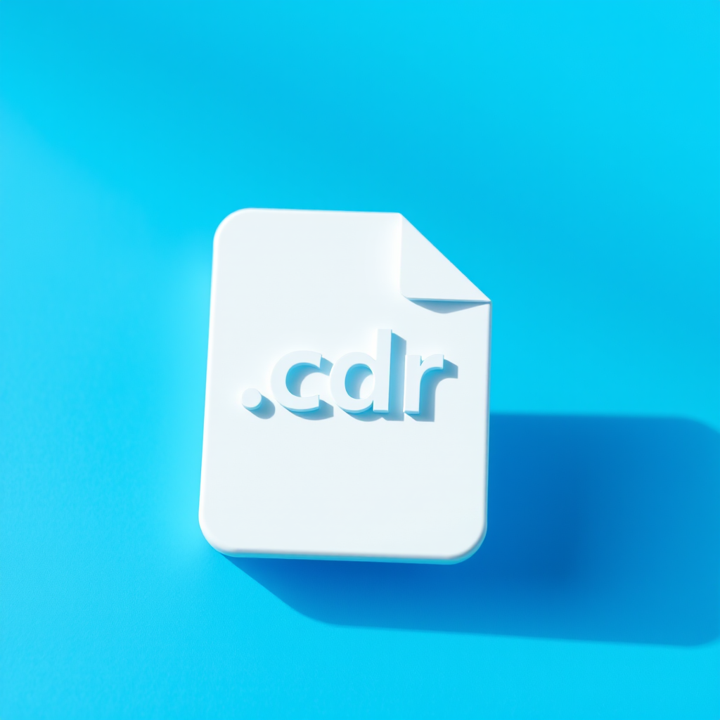 Create a high-resolution image of a .cdr file icon on a bright blue background with a soft shadow effect, using a DSLR camera with a 50mm lens, aperture f/2.8, ISO 100, and a 1/125s shutter speed, shot from a slightly elevated angle.