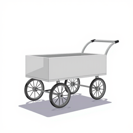 create a high-resolution illustration of a simple cart with a rectangular body and four round wheels, captured from a slightly elevated angle using a DSLR camera at f/4 aperture, ISO 100, 50mm lens, in a bright, natural light setting with soft shadows to enhance the overall clarity and depth of the image