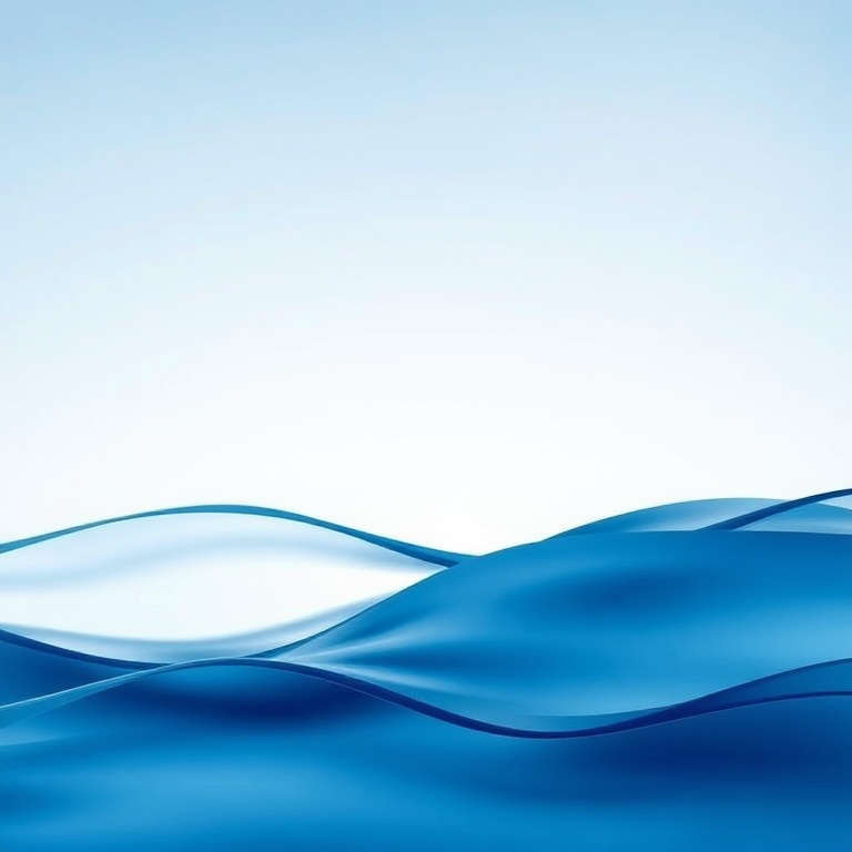 Create a minimalistic abstract image featuring smooth blue waves on a gradient background with soft lighting, using a DSLR camera with a 50mm lens at f/1.8, ISO 100, shutter speed 1/200s, in landscape orientation, focusing on even lighting and sharp contrasts.