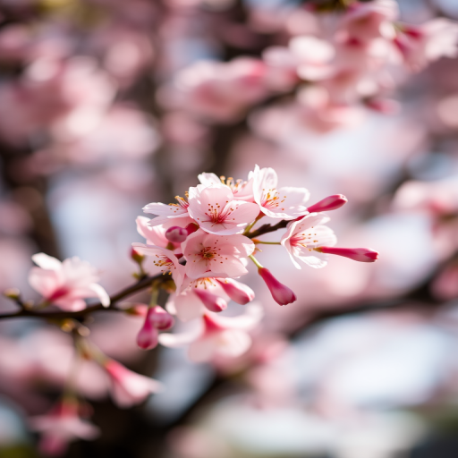 capture a close-up of cherry blossoms in soft focus with a bokeh background using a DSLR camera, 50mm lens, aperture f/1.8, ISO 200, shot in natural light for a dreamy effect