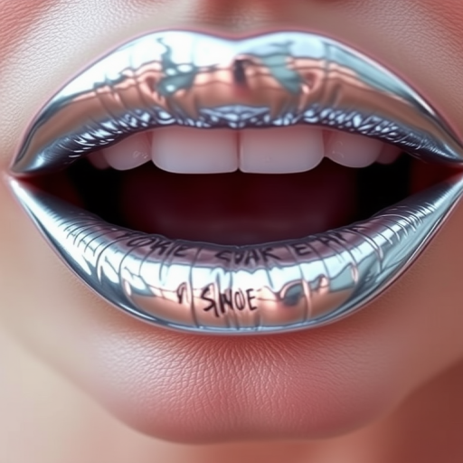 Metallic silver lips named "Liquid Mercury" showcase a futuristic and space-age appearance with a mirror-like finish, ideal for sci-fi themed events