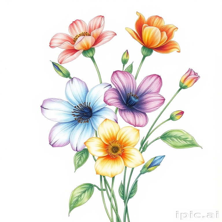 drawings of flowers with color