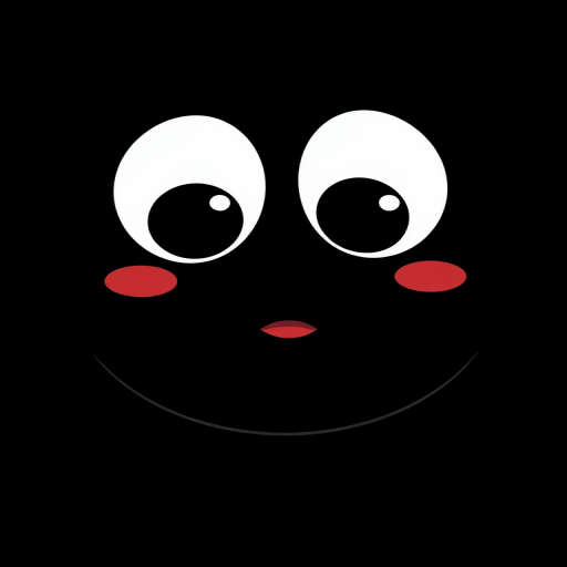Create a simple, cartoon-like illustration of a black, round character with large white googly eyes and a small, shiny mouth highlighting a playful expression, captured with a DSLR camera at f/2.8 aperture, 50mm lens, and ISO 100 for enhanced clarity and vividness.