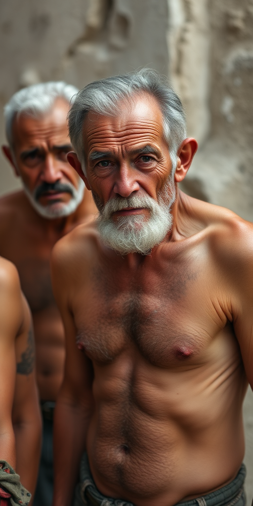shirtless old men