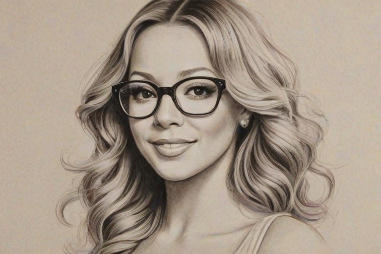 Dazzling Mariah Carey, pencil sketch, portrait of Charming woman 1933s in glasses, hair style beatnik, outline, clear lines, fine lines, 8k