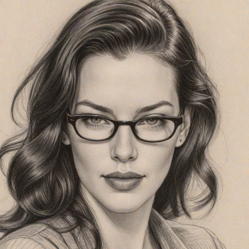 Captivating Liv Tyler, pencil sketch, portrait of Attractive woman 1925s in glasses, hair style beatnik, outline, clear lines, fine lines, 8k
