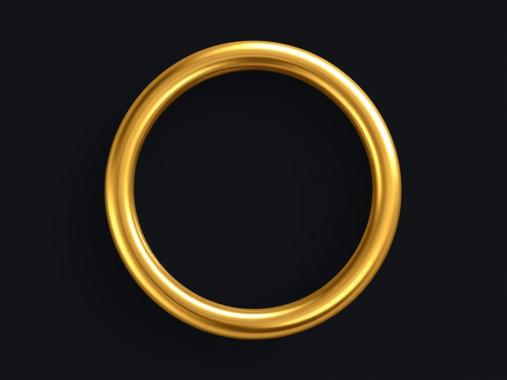 Create a 3D rendering of an elegant golden circular design with a smooth, reflective surface, using a DSLR camera with a 50mm lens, aperture set to f/2.8, shooting at ISO 100, in natural light, with a shallow depth of field to emphasize the glossy texture and sleek curves.