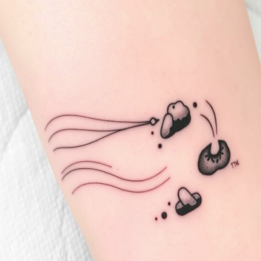 Serene "Zen Garden" tattoo captures the peaceful essence of Japanese rock gardens. Smooth, flowing lines represent raked sand, while strategically placed dots and organic shapes depict rocks and moss. Soft greys and earth tones create a calming atmosphere, perfect for those seeking a minimalist and meditative tattoo design.