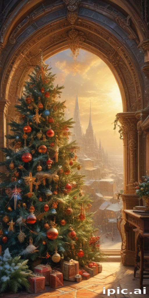 Magical Winter Morning: A Festive Christmas Scene with Sparkling Tree