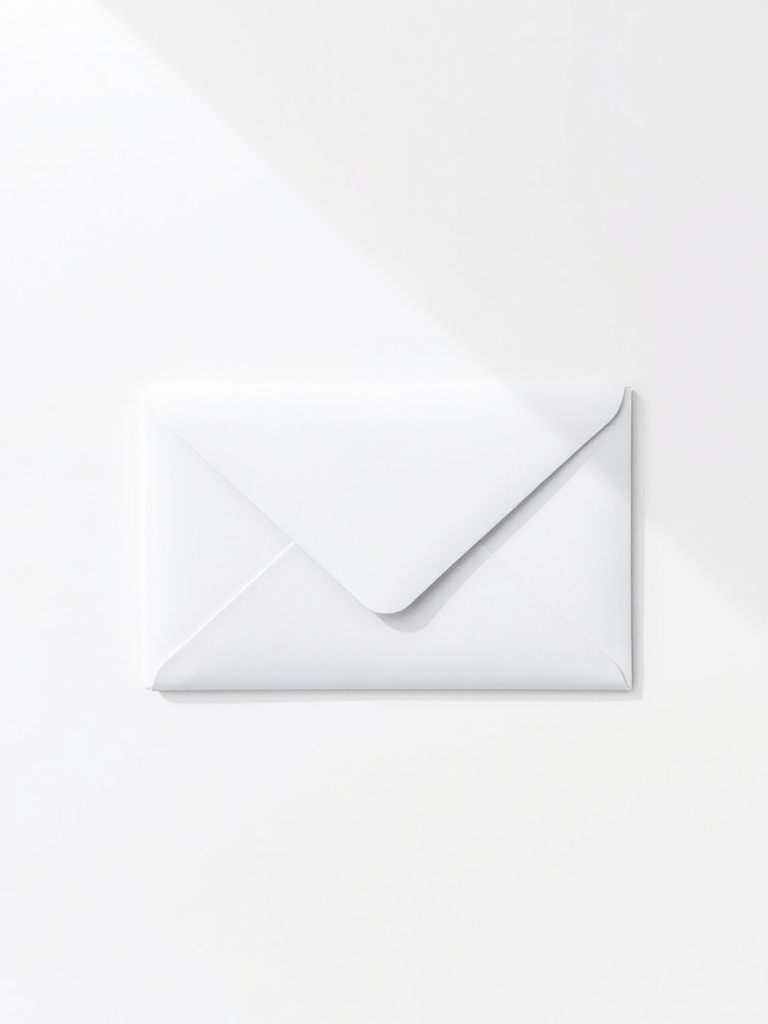 Create a clean, high-resolution image of an envelope with a light gradient background, top-down view, using a DSLR camera, 50mm lens, f/2.8 aperture, ISO 100, and natural lighting.
