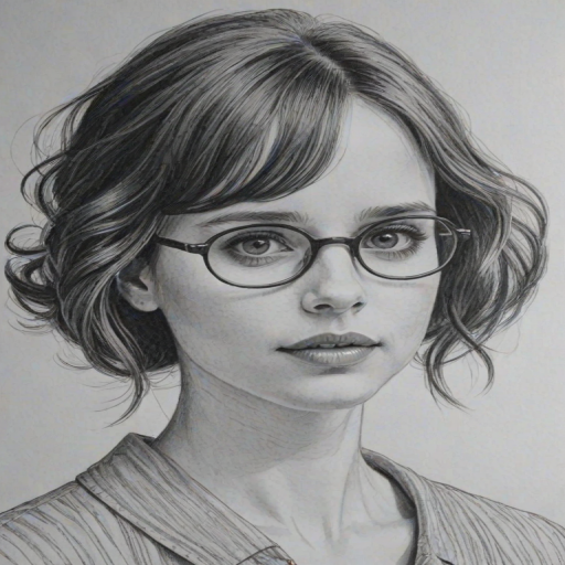 Fascinating Felicity Jones, pencil sketch, portrait of Lovely woman 1923s in glasses, hair style beatnik, outline, clear lines, fine lines, 8k
