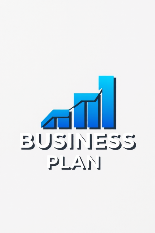 Create a sleek and modern logo for a business plan featuring a stylized upward arrow and blue gradient bar graph, captured with a Canon EOS 5D Mark IV at f/2.8, ISO 100, 50mm lens, shot from a top-down perspective with natural lighting for clarity and depth.