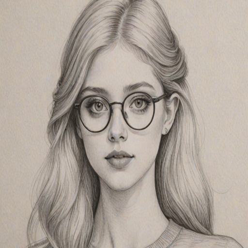 Charming Allison Harvard, pencil sketch, portrait of Appealing woman 1978s in glasses, hair style beatnik, outline, clear lines, fine lines, 8k