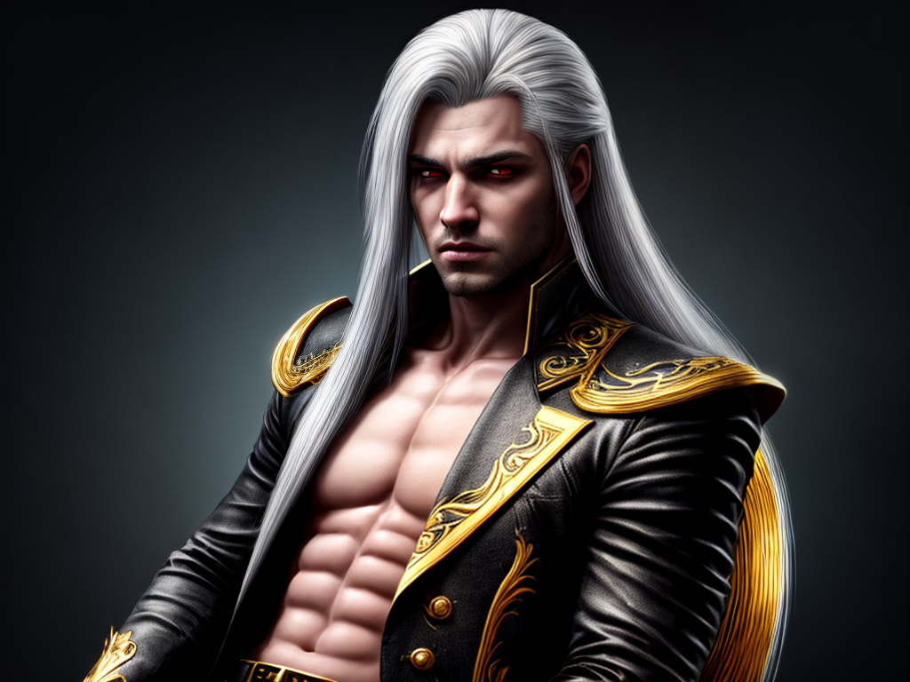 Fantasy Painting male vampire with long white hair laying on his ...