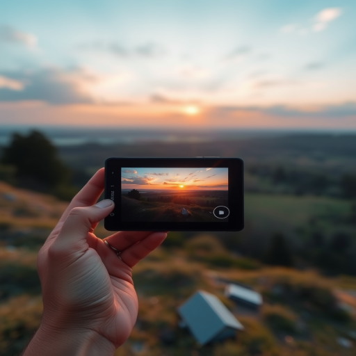 Create a high-resolution image of a scenic landscape at sunset, using a DSLR camera, 50mm lens, aperture f/8, ISO 100, soft focus background, golden hour lighting, and a wide-angle view.