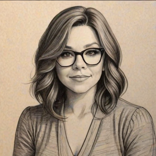 Bewitching Rachael Ray, pencil sketch, portrait of Magnificent woman 1920s in glasses, hair style beatnik, outline, clear lines, fine lines, 8k
