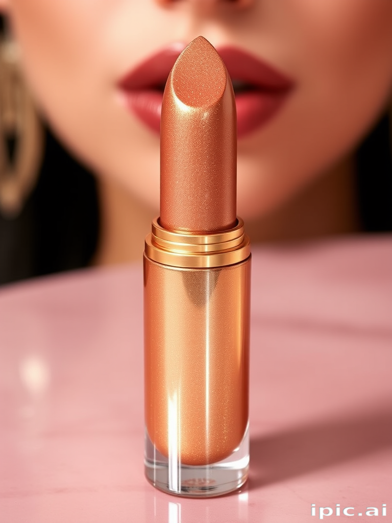 Sophisticated "Champagne Dreams" metallic liquid lipstick with golden undertones, luxurious shine and lightweight feel, ideal for special occasions