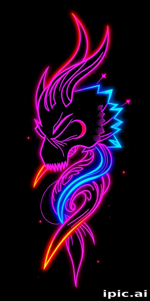 Striking "Neon Blackwork" tattoo style characterized by solid black shapes and heavy linework illuminated by strategic placement of vibrant neon colors, creating a bold and modern aesthetic that combines the timeless appeal of traditional blackwork with the eye-catching allure of contemporary neon signs, perfect for those who want a tattoo that stands out in both day and night