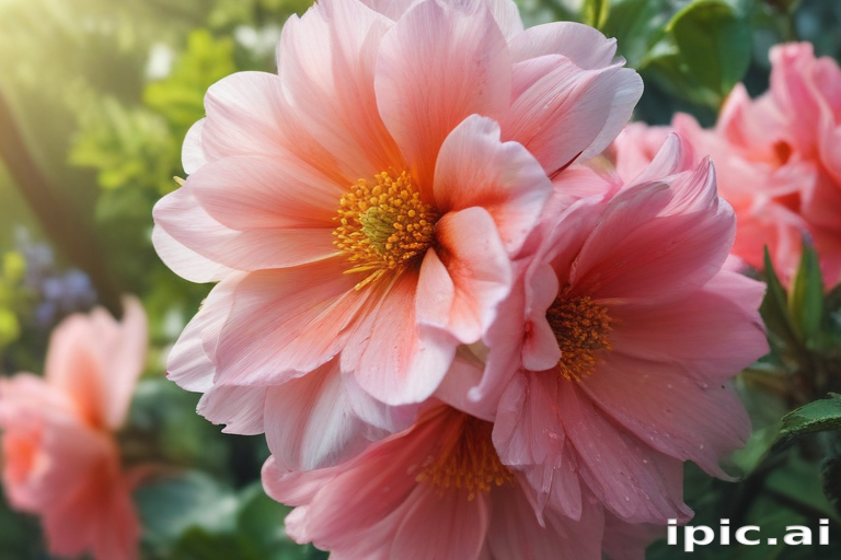 Beautiful Pink Flowers Blooming in a Vibrant Garden Under Soft Sunlight