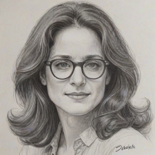 Pleasing Debra Winger, pencil sketch, portrait of Alluring woman 1977s in glasses, hair style beatnik, outline, clear lines, fine lines, 8k