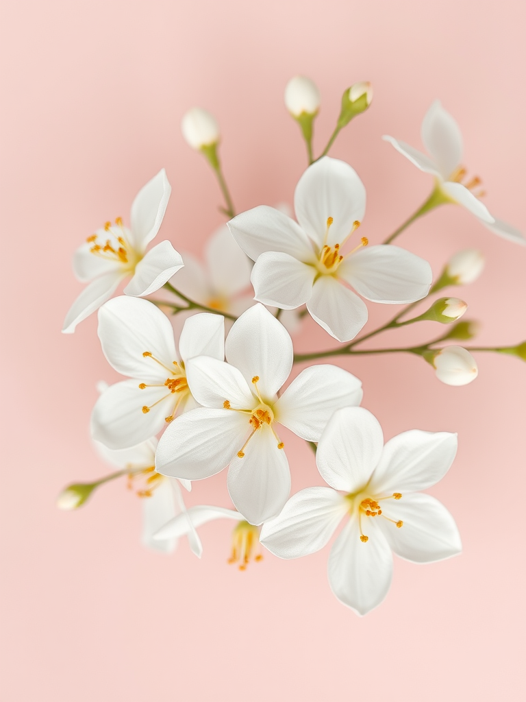 create a high-resolution digital illustration of delicate white flowers with gold accents on soft pastel backgrounds, shot with a Canon EOS R5, 50mm lens, f/2.8 aperture, ISO 200, in bright natural light, emphasizing texture and detail.