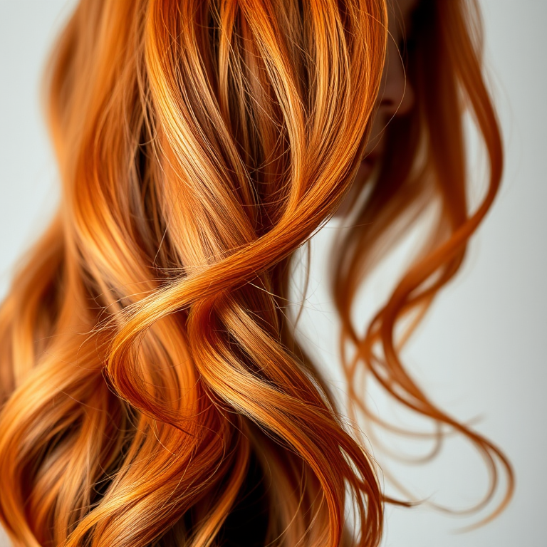 long flowing red hair with soft waves, high resolution, 50mm lens, f/1.8 aperture, soft focus background, natural light, studio setup