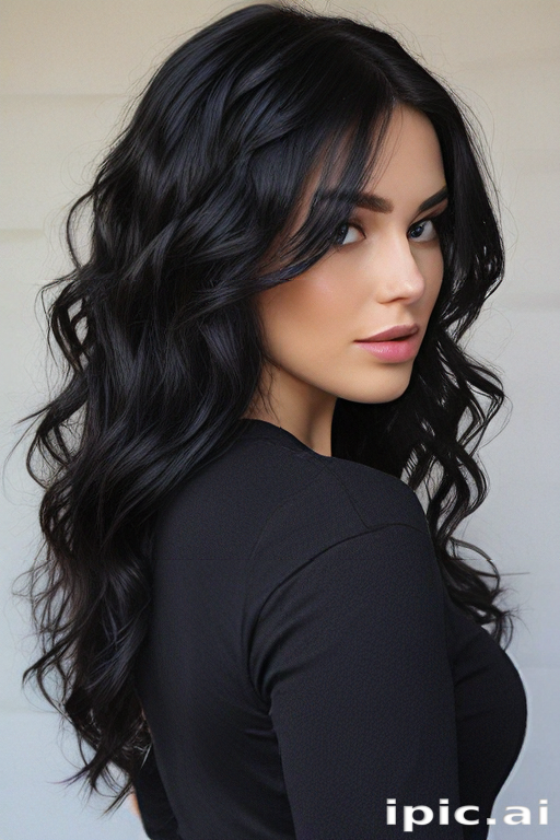 Elegant Portrait of a Young Woman with Long, Wavy Black Hair