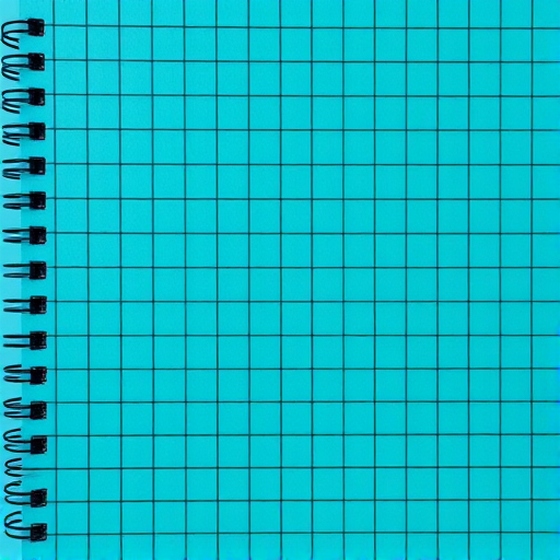create a high-resolution image of a teal and black grid pattern with spiral notebook edges, captured using a DSLR camera at f/8 aperture, ISO 100, 50mm lens, in natural lighting, top-down view for enhanced detail and clarity