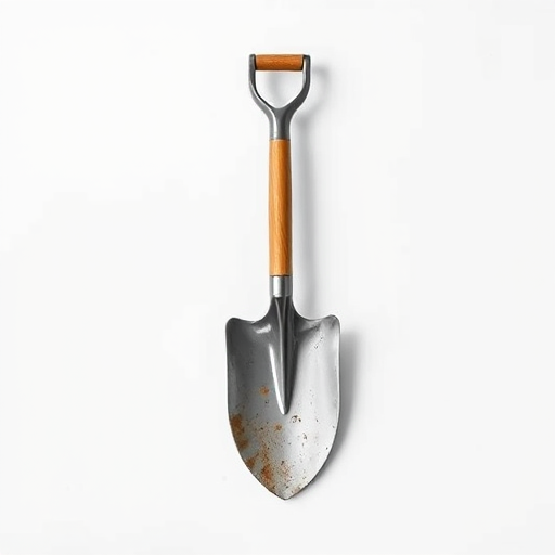 Create a highly detailed vector illustration of a shovel on a plain background, using a Canon EOS R5 camera with a 50mm lens, ISO 100, aperture f/8, and focal length 50mm to enhance clarity and depth.
