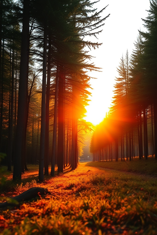 High-resolution image of a serene forest landscape during golden hour, vibrant colors with soft sunlight filtering through the trees, focus on depth of field, wide-angle lens, ISO 100, aperture f/8, shutter speed 1/60 sec, taken with a DSLR camera.