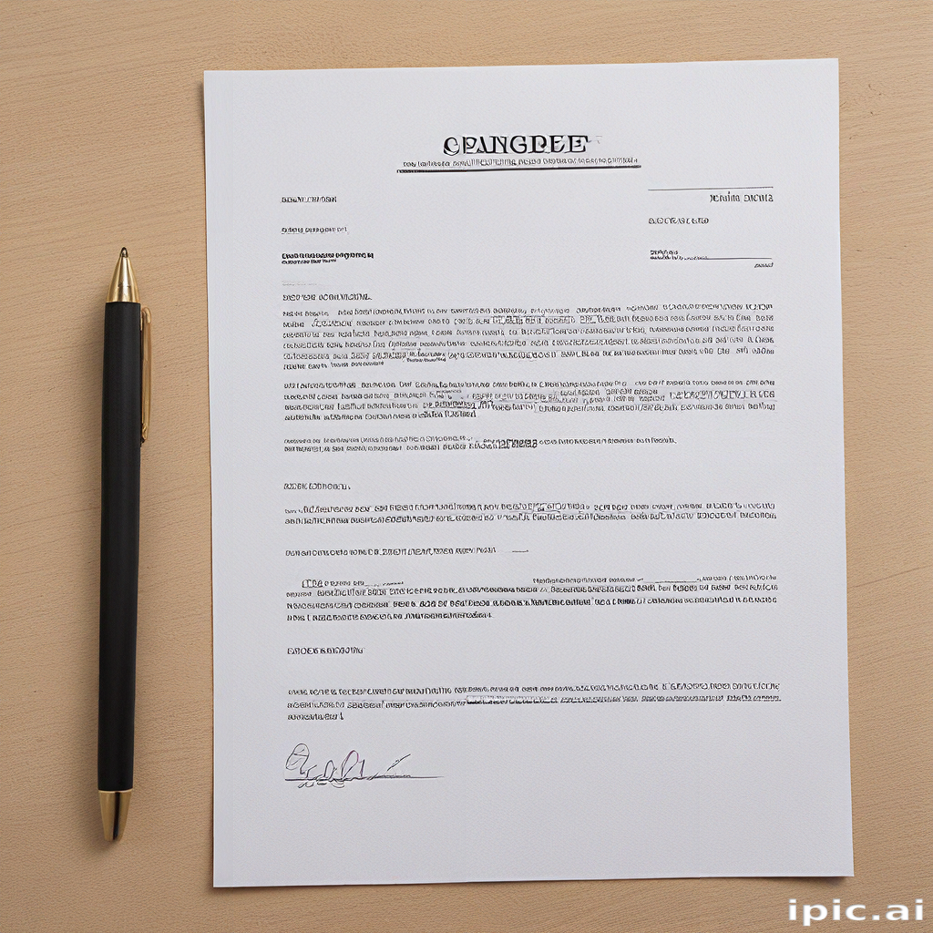 Document Lettering Formal Document Letter with Pen on a Wooden Surface Background