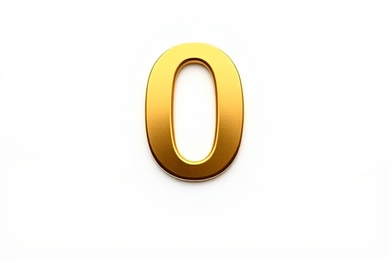 Shiny Gold Number Zero on a Clean White Background Displaying Minimalism