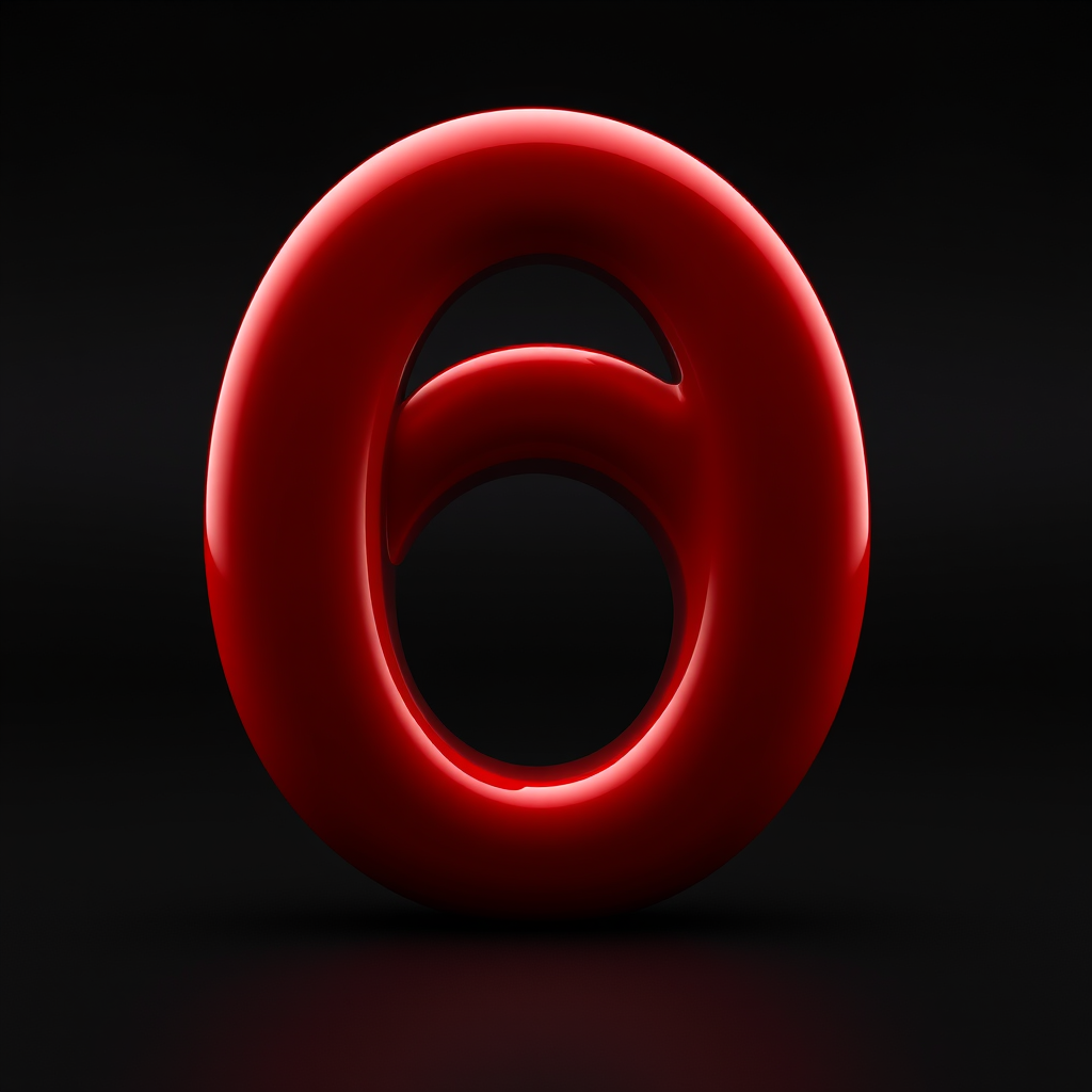 Create a 3D render of a glossy red number 6, use a Canon EOS 5D Mark IV with a 50mm lens, aperture f/2.8, ISO 100, use a shallow depth of field, soft lighting, and a black backdrop for enhanced contrast.