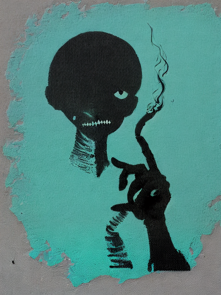 Alien smoking, showing the middle finger