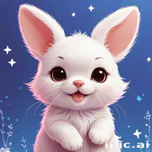 Adorable White Bunny with Big Eyes and Fluffy Ears Against a Starry ...