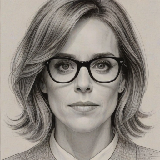 Fetching Kristen Wiig, pencil sketch, portrait of Bewitching woman 1962s in glasses, hair style beatnik, outline, clear lines, fine lines, 8k
