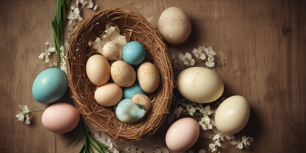 Colorful Easter Eggs Arranged Beautifully in a Rustic Nest Setting