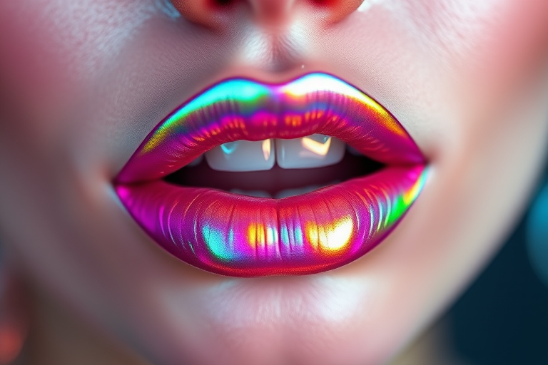 Futuristic "Hologram Haze" lip topper adds a mesmerizing, multichromatic finish to any lip color. This versatile product can be worn alone for a sheer, iridescent effect or layered over lipstick to transform and enhance the base shade. The lightweight, non-sticky formula ensures comfortable wear while delivering a stunning, dimensional finish.