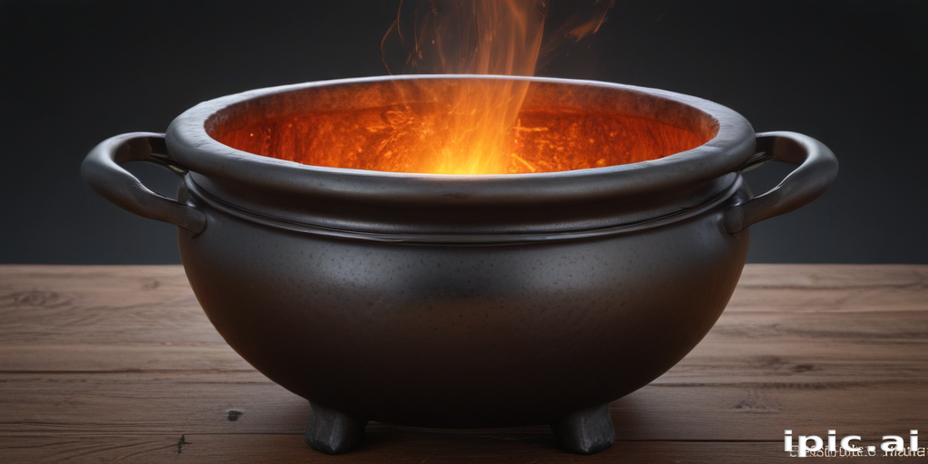 A Black Cauldron with Fiery Flames Erupting from Its Interior.