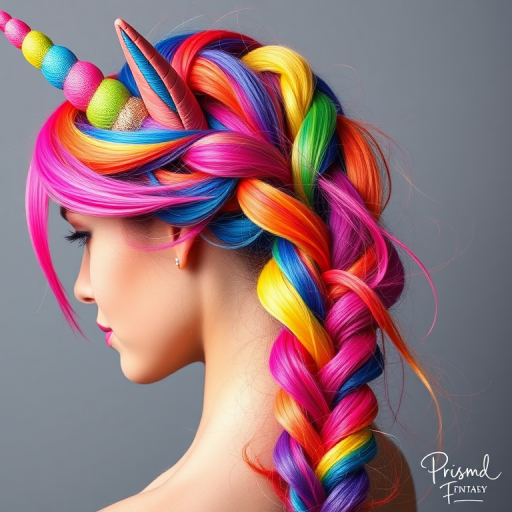 Vibrant rainbow unicorn braid incorporating every color of the spectrum, the "Prism Fantasy" design celebrates creativity and joyful self-expression