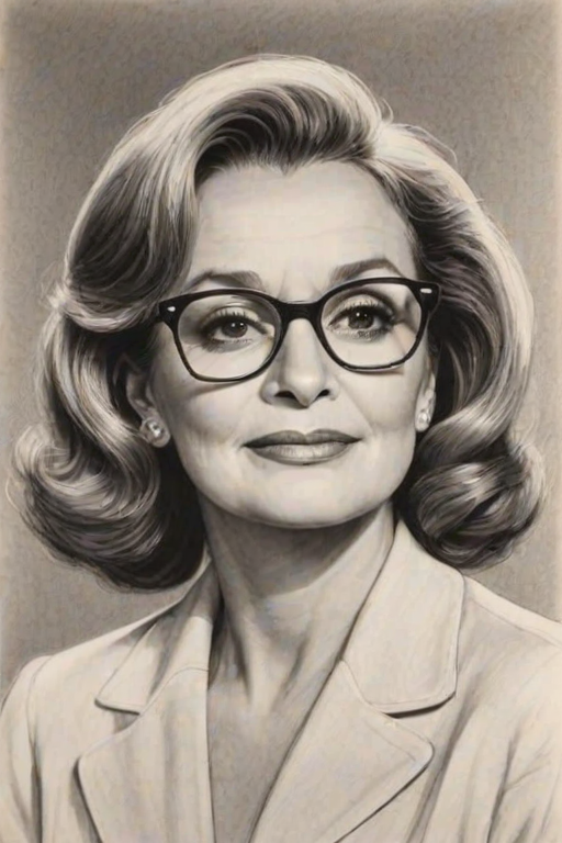 Beauteous Barbara Walters, pencil sketch, portrait of Comely woman 1939s in glasses, hair style beatnik, outline, clear lines, fine lines, 8k