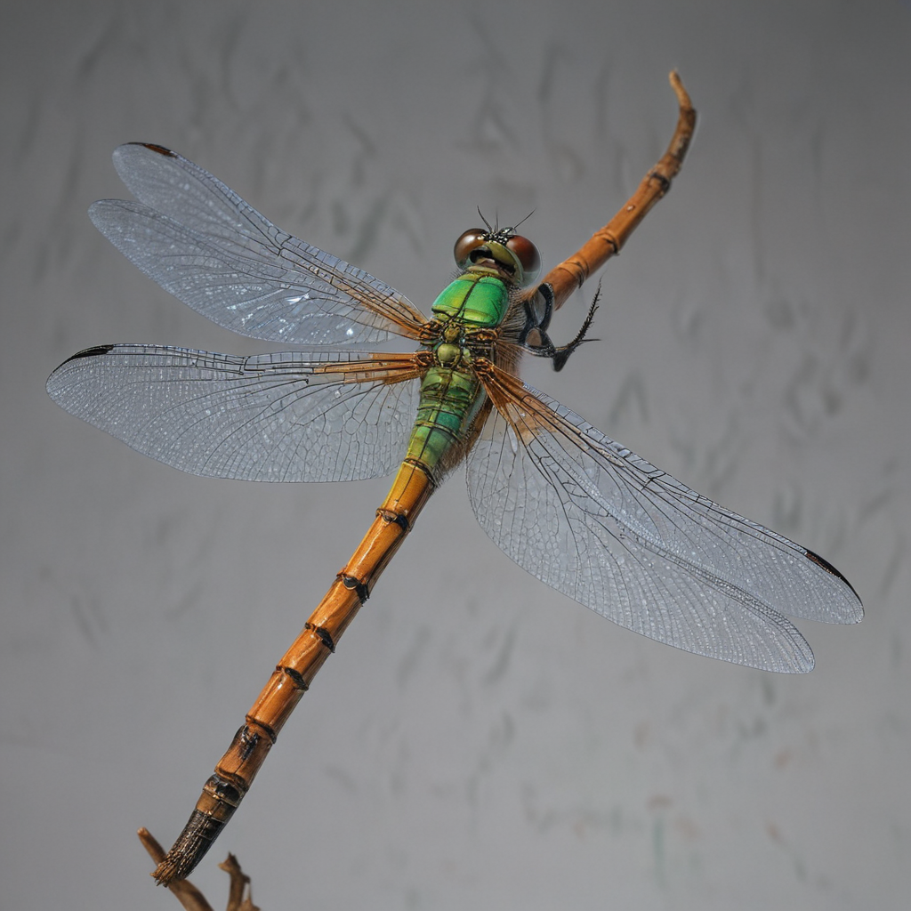 Vibrant Dragonfly Resting Gracefully on a Branch Against Soft Background