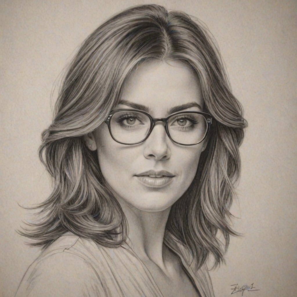 Alluring Elizabeth Hurley, pencil sketch, portrait of Fascinating woman 1925s in glasses, hair style beatnik, outline, clear lines, fine lines, 8k