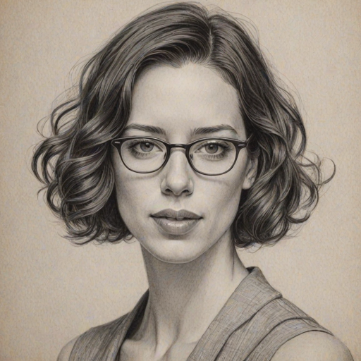 Gorgeous Rebecca Hall, pencil sketch, portrait of Enticing woman 1929s in glasses, hair style beatnik, outline, clear lines, fine lines, 8k
