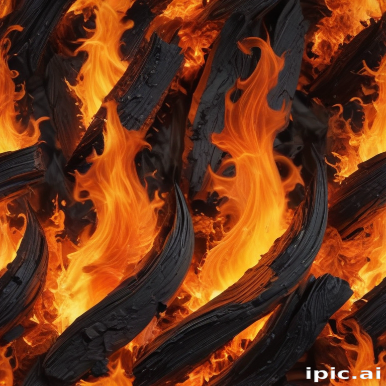 Vivid Flames Dancing Among Charred Logs: A Fiery Natural Display