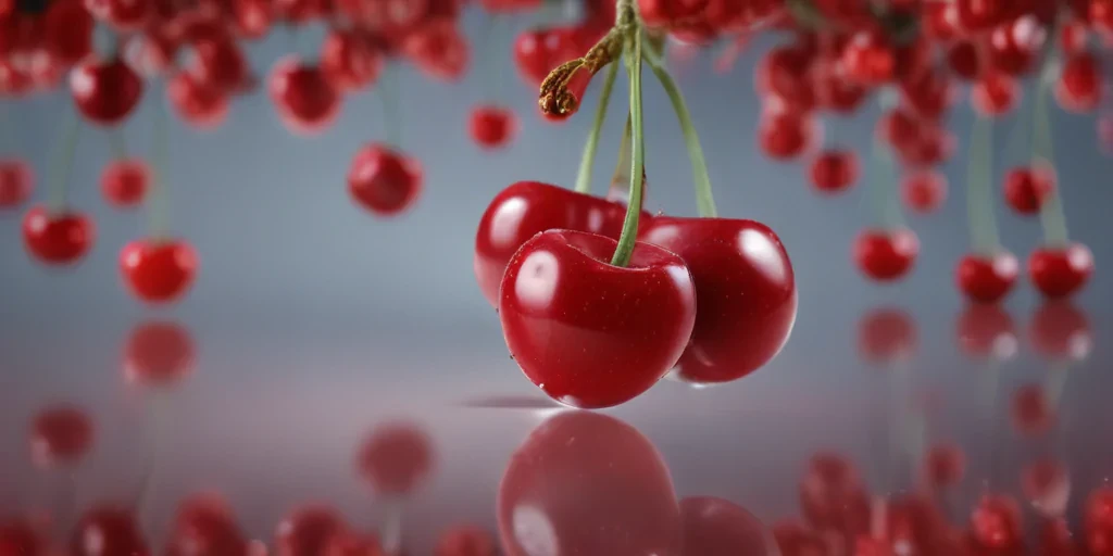 A Vibrant Display of Fresh Cherries Reflecting Beautifully on a Surface