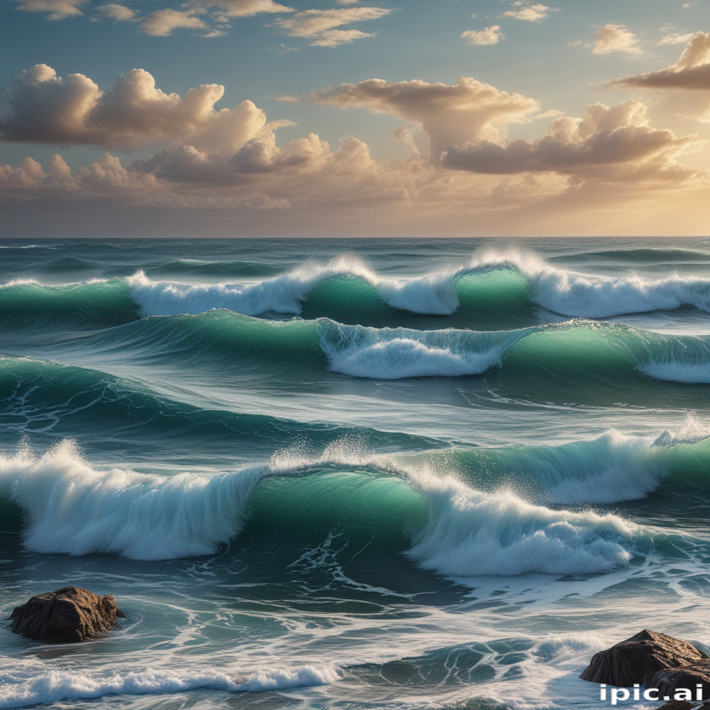 Majestic Waves Crashing Against Rocky Shore Under a Beautiful Sunset Sky